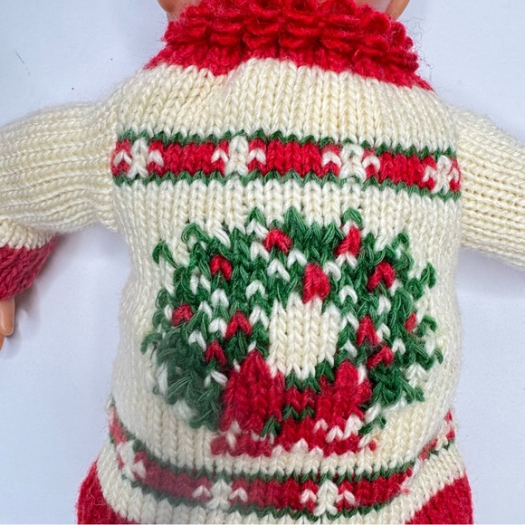 Doll or Teddy Bear Christmas Sweater and Santa Hat Set Wreath Red Creme Green - Picture 9 of 16